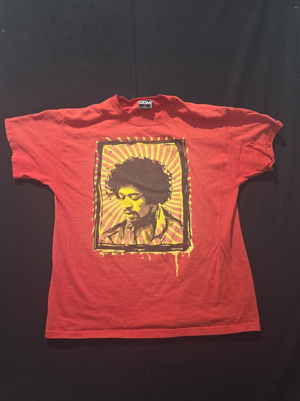 Vintage ODM Jimi Hendrix Red Yellow Starburst Art Portrait Graphic T Shirt Sz L